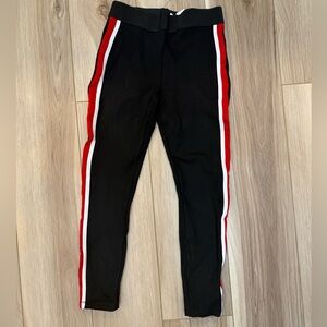 Zara Black and Red Leggings with Sporty Side Stripes